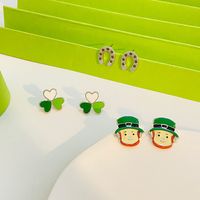 3 Pairs Y2k Fashion Four Leaf Clover Alloy 14k Gold Plated St. Patrick Women's Ear Studs main image 4