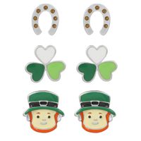 3 Pairs Y2k Fashion Four Leaf Clover Alloy 14k Gold Plated St. Patrick Women's Ear Studs sku image 1