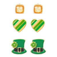 3 Pairs Y2k Fashion Four Leaf Clover Alloy 14k Gold Plated St. Patrick Women's Ear Studs sku image 2