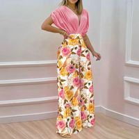 Women's Streetwear Color Block Flower Polyester Printing Pants Sets main image 3