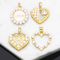1 Piece Fashion Korean Style Heart Shape Copper Plating Inlay Pearl Zircon 18k Gold Plated Pendants Jewelry Accessories main image 1