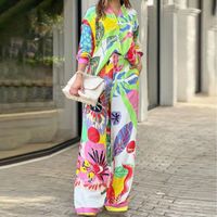 Women's Casual Streetwear Flower Polyester Printing Contrast Binding Pants Sets main image 1