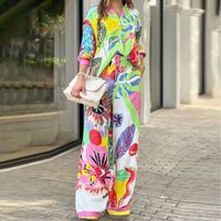 Women's Casual Streetwear Flower Polyester Printing Contrast Binding Pants Sets main image 2