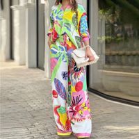 Women's Casual Streetwear Flower Polyester Printing Contrast Binding Pants Sets main image 5