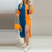 Femmes Jupe Irrégulière Mode Col Montant Impression Patchwork Demi Manche Bloc De Couleur Maxi Longue Robe Vacances Rue sku image 6