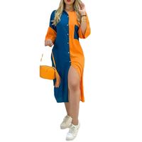Women's Irregular Skirt Fashion Standing Collar Printing Patchwork Half Sleeve Color Block Maxi Long Dress Holiday Street main image 3