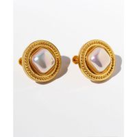 Vintage Square Imitation Pearl Copper Gold-plated Ear Clips sku image 1