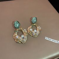 1 Pair Fashion Flower Inlay Alloy Pearl Drop Earrings sku image 1
