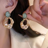 1 Pair Fashion Flower Inlay Alloy Pearl Drop Earrings main image 4