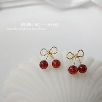 1 Pair Fashion Small Cherry Alloy Inlaid Zircon 14k Gold Plated Women's Ear Studs sku image 1