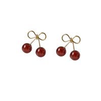 1 Pair Fashion Small Cherry Alloy Inlaid Zircon 14k Gold Plated Women's Ear Studs main image 3