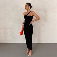 Fashion Solid Color Boat Neck Sleeveless Patchwork Backless Spandex Polyester Maxi Long Dress Pencil Skirt main image 1