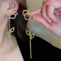 1 Pair Fashion Flower Alloy Inlay Artificial Diamond Women's Drop Earrings main image 4