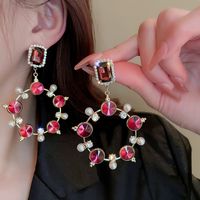 1 Pair Fashion Round Alloy Inlay Crystal Rhinestones Women's Drop Earrings main image 1