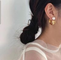 Kaltwind Unregelmäßige Metall Matte Ohrringe 925 Silberne Nadel Perle Einfache Temperament Ohrringe Weibliche Ohrringe sku image 3