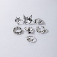 7 Pieces Punk Butterfly Skull Alloy Unisex Rings main image 5