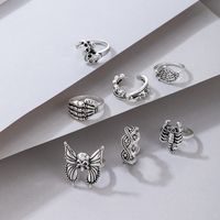 7 Pieces Punk Butterfly Skull Alloy Unisex Rings main image 3