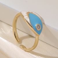 Fashion Devil's Eye Copper Enamel Plating Inlay Zircon Open Ring 1 Piece sku image 3