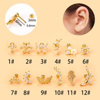 Fashion Wings Flower Stainless Steel Copper Plating Inlay Zircon Ear Studs 1 Piece main image 3