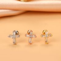 Fashion Wings Flower Stainless Steel Copper Plating Inlay Zircon Ear Studs 1 Piece sku image 1