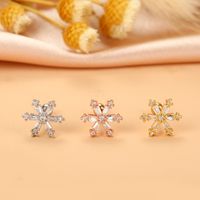 Fashion Wings Flower Stainless Steel Copper Plating Inlay Zircon Ear Studs 1 Piece sku image 17