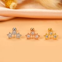 Fashion Wings Flower Stainless Steel Copper Plating Inlay Zircon Ear Studs 1 Piece sku image 2