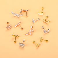 Fashion Wings Flower Stainless Steel Copper Plating Inlay Zircon Ear Studs 1 Piece main image 5