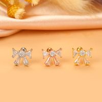 Fashion Wings Flower Stainless Steel Copper Plating Inlay Zircon Ear Studs 1 Piece sku image 4