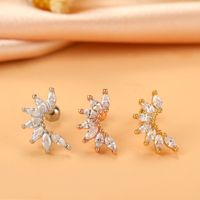 Fashion Wings Flower Stainless Steel Copper Plating Inlay Zircon Ear Studs 1 Piece sku image 3