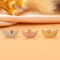 Fashion Wings Flower Stainless Steel Copper Plating Inlay Zircon Ear Studs 1 Piece sku image 12