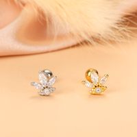Simple Style Feather Butterfly Stainless Steel Copper Plating Inlay Zircon Ear Studs 1 Piece sku image 7