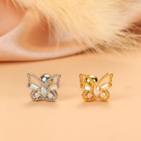 Simple Style Feather Butterfly Stainless Steel Copper Plating Inlay Zircon Ear Studs 1 Piece sku image 17