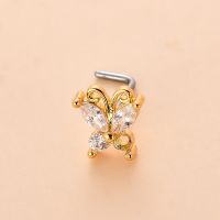 Fashion Heart Shape Butterfly Stainless Steel Copper Plating Inlay Zircon Nose Studs 1 Piece main image 4