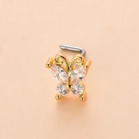 Fashion Heart Shape Butterfly Stainless Steel Copper Plating Inlay Zircon Nose Studs 1 Piece sku image 16