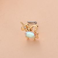 Fashion Heart Shape Butterfly Stainless Steel Copper Plating Inlay Zircon Nose Studs 1 Piece sku image 12
