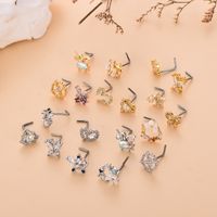 Fashion Heart Shape Butterfly Stainless Steel Copper Plating Inlay Zircon Nose Studs 1 Piece main image 1