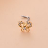 Fashion Heart Shape Butterfly Stainless Steel Copper Plating Inlay Zircon Nose Studs 1 Piece sku image 15