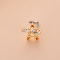 Fashion Heart Shape Butterfly Stainless Steel Copper Plating Inlay Zircon Nose Studs 1 Piece sku image 22