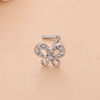 Fashion Heart Shape Butterfly Stainless Steel Copper Plating Inlay Zircon Nose Studs 1 Piece sku image 5