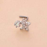 Fashion Heart Shape Butterfly Stainless Steel Copper Plating Inlay Zircon Nose Studs 1 Piece sku image 9