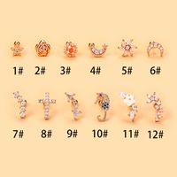 Simple Style Cross Flower Stainless Steel Copper Plating Inlay Zircon Ear Studs 1 Piece main image 5