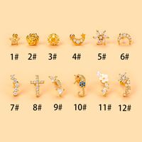Simple Style Cross Flower Stainless Steel Copper Plating Inlay Zircon Ear Studs 1 Piece main image 3
