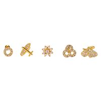 Fashion Flower Airplane Stainless Steel Copper Plating Inlay Zircon Ear Studs 1 Piece main image 3