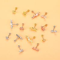 Fashion Flower Airplane Stainless Steel Copper Plating Inlay Zircon Ear Studs 1 Piece main image 2