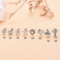 Fashion Heart Shape Flower Stainless Steel Copper Plating Inlay Zircon Ear Studs 1 Piece main image 5