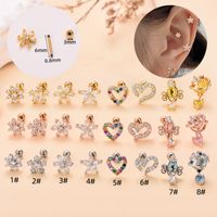 Fashion Heart Shape Flower Stainless Steel Copper Plating Inlay Zircon Ear Studs 1 Piece main image 1