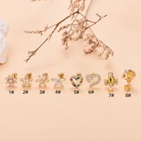 Fashion Heart Shape Flower Stainless Steel Copper Plating Inlay Zircon Ear Studs 1 Piece main image 4