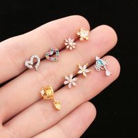 Fashion Heart Shape Flower Stainless Steel Copper Plating Inlay Zircon Ear Studs 1 Piece main image 3