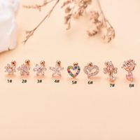 Fashion Heart Shape Flower Stainless Steel Copper Plating Inlay Zircon Ear Studs 1 Piece main image 2