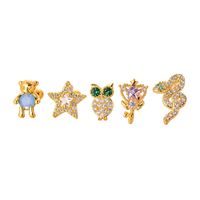 Cute Star Bear Stainless Steel Copper Plating Inlay Zircon Ear Studs 1 Piece main image 2